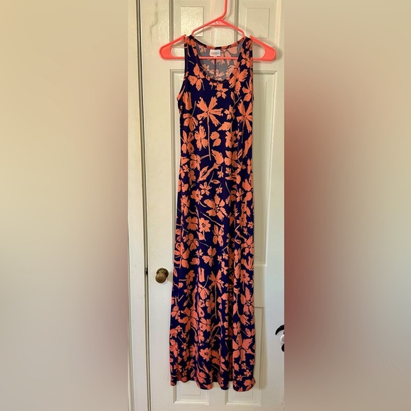 Lularoe maxi navy blue and salmon color dress size XS - Picture 1 of 4